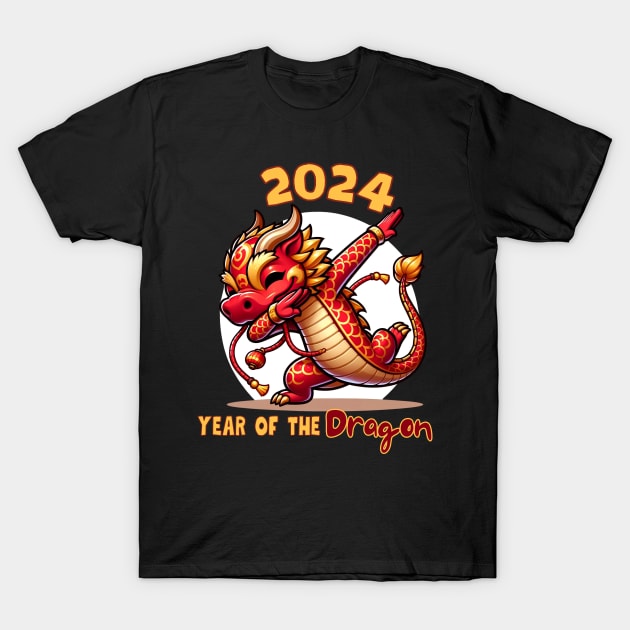 Year of the Dragon 2024 New Year Dabbing Chinese Zodiac T-Shirt by WearablePSA